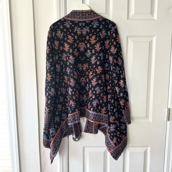 Nanette Lepore Bianca Jacquard Black Copper Purple Patterned Wool Cardigan Large - Picture 4 of 11